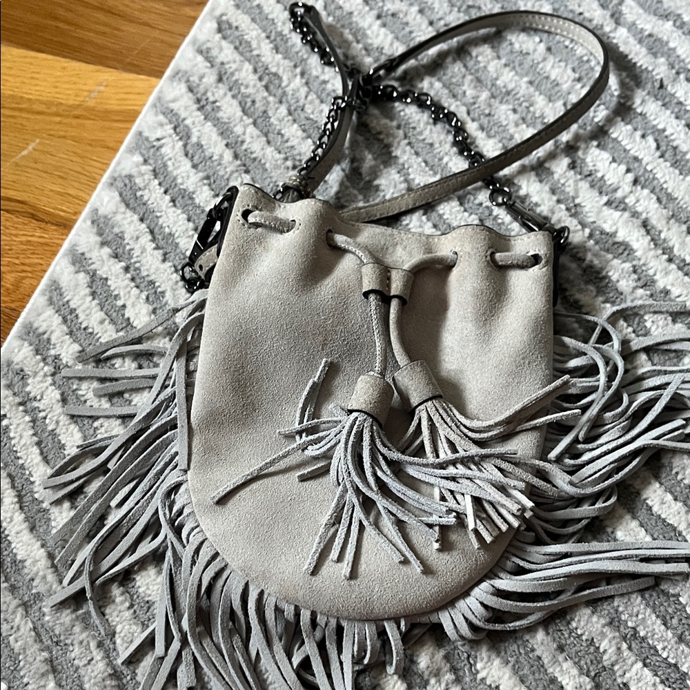 Rebecca Minkoff Light Gray Fringe Crossbody Bag - Picture 3 of 8
